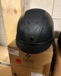 Charles owen cap black silver leather look 61