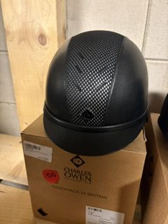 Charles owen cap black silver leather look 61